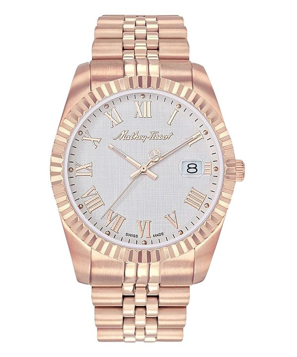 Orologio da uomo Mathey-Tissot Mathy III Roman in oro rosa con quadrante bianco in acciaio inossidabile al quarzo H810PRA
