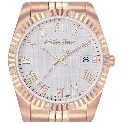 Orologio da uomo Mathey-Tissot Mathy III Roman in oro rosa con quadrante bianco in acciaio inossidabile al quarzo H810PRA