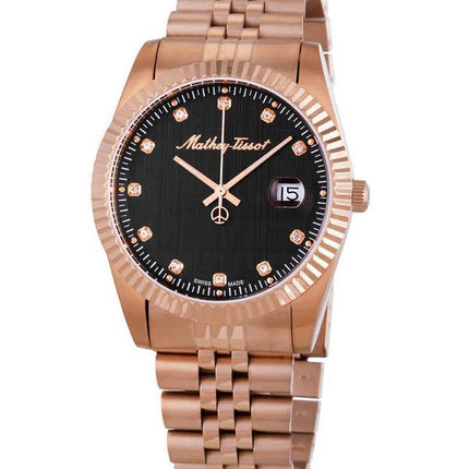 Orologio da uomo Mathey-Tissot Mathy III in oro rosa PVD con accenti di cristallo quadrante nero al quarzo H810PRM