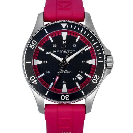 Orologio Hamilton Khaki Navy Scuba Rosa Cinturino in Gomma Quadrante Nero Automatico H82395330 100M Unisex