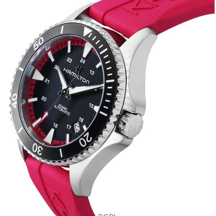 Orologio Hamilton Khaki Navy Scuba Rosa Cinturino in Gomma Quadrante Nero Automatico H82395330 100M Unisex