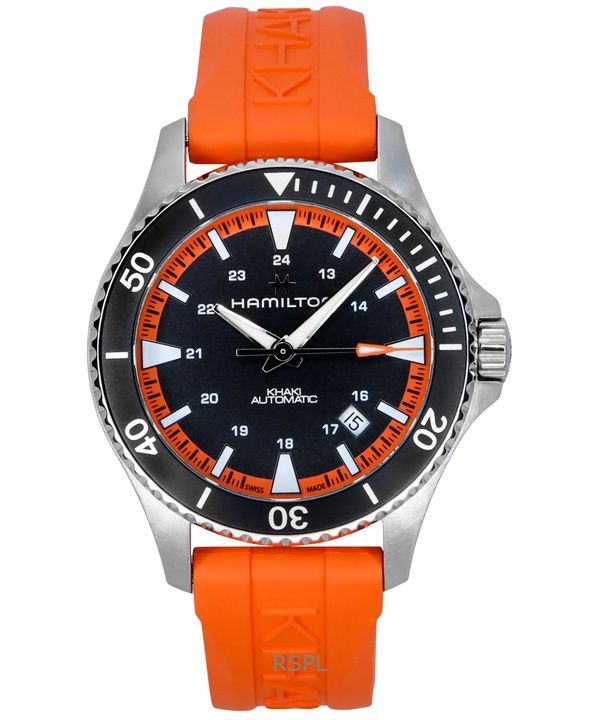 Orologio da uomo Hamilton Khaki Navy Scuba Orange cinturino in gomma quadrante nero automatico H82395331 100M