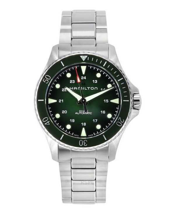 Orologio da uomo Hamilton Khaki Navy Scuba in acciaio inossidabile con quadrante verde automatico subacqueo H82525160 300M