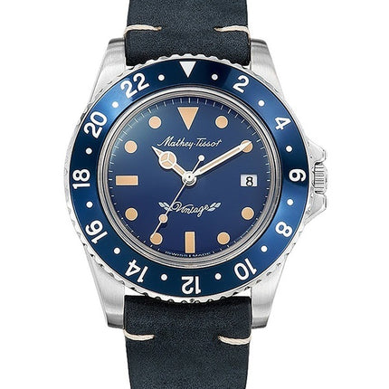 Mathey-Tissot Mathy Vintage cinturino in pelle quadrante blu orologio al quarzo H900ALBU da uomo