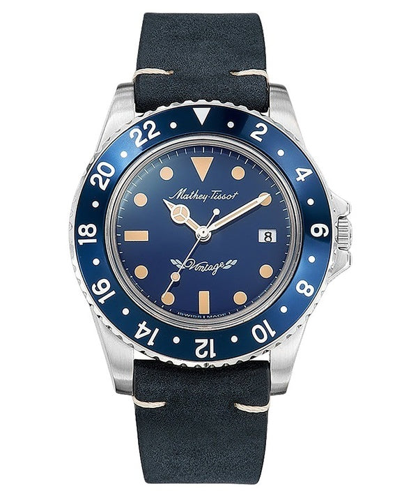 Mathey-Tissot Mathy Vintage cinturino in pelle quadrante blu orologio al quarzo H900ALBU da uomo