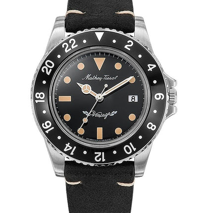 Mathey-Tissot Mathy Vintage cinturino in pelle quadrante nero orologio al quarzo H900ALN da uomo