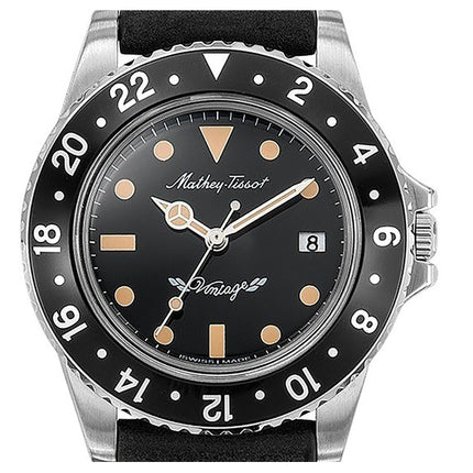 Mathey-Tissot Mathy Vintage cinturino in pelle quadrante nero orologio al quarzo H900ALN da uomo