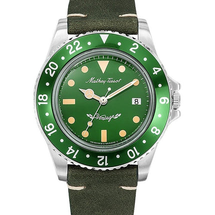 Mathey-Tissot Mathy Vintage cinturino in pelle quadrante verde orologio al quarzo H900ALV da uomo