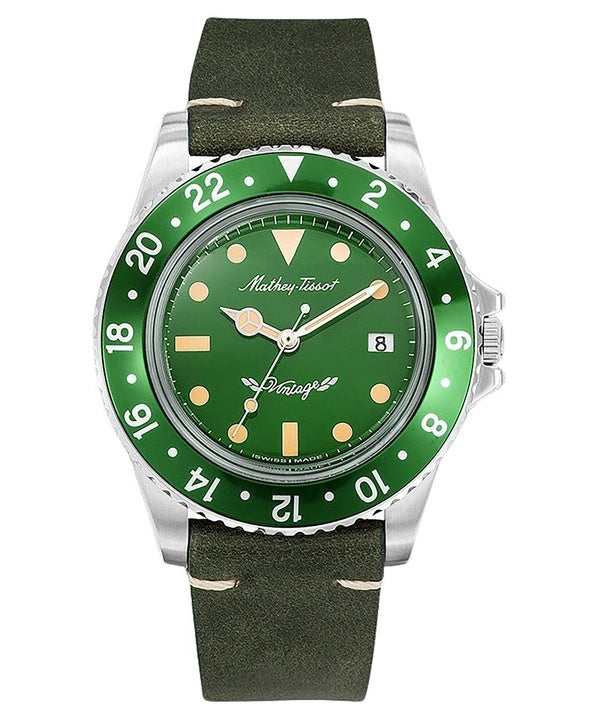 Mathey-Tissot Mathy Vintage cinturino in pelle quadrante verde orologio al quarzo H900ALV da uomo