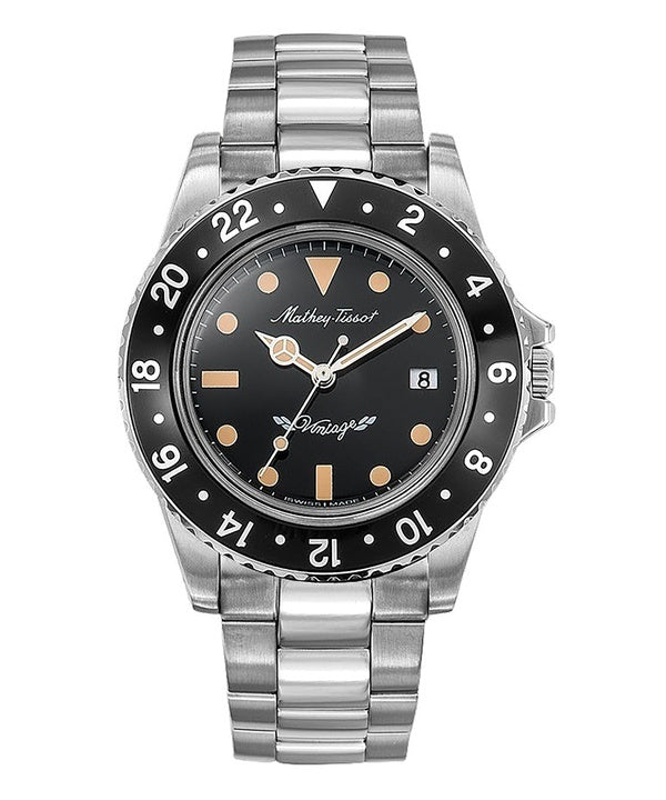 Orologio da uomo Mathey-Tissot Mathy Vintage in acciaio inossidabile con quadrante nero al quarzo H900AN