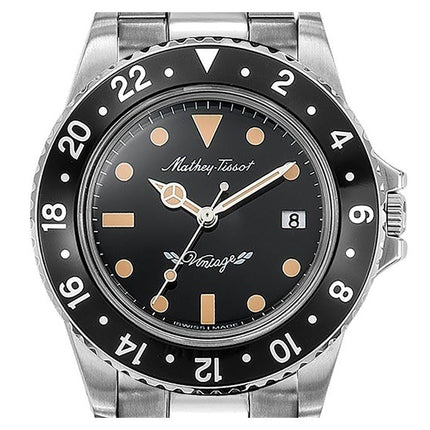 Orologio da uomo Mathey-Tissot Mathy Vintage in acciaio inossidabile con quadrante nero al quarzo H900AN