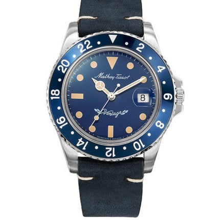 Orologio da uomo Mathey-Tissot Mathy vintage con cinturino in pelle automatico quadrante blu H900ATLBU 100M