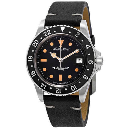 Orologio da uomo Mathey-Tissot Mathy vintage con cinturino in pelle automatico quadrante nero H900ATLN 100M