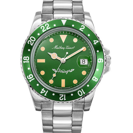 Orologio da uomo Mathey-Tissot vintage in acciaio inossidabile con quadrante verde automatico H900ATV 100M