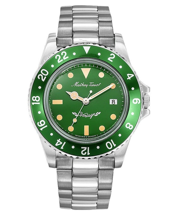 Orologio da uomo Mathey-Tissot Mathy Vintage in acciaio inossidabile con quadrante verde al quarzo H900AV