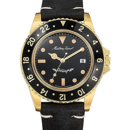 Mathey-Tissot Mathy Vintage cinturino in pelle quadrante nero orologio al quarzo H900PLN da uomo