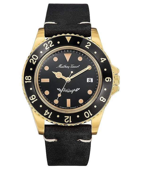 Mathey-Tissot Mathy Vintage cinturino in pelle quadrante nero orologio al quarzo H900PLN da uomo