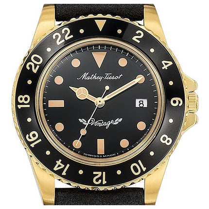 Mathey-Tissot Mathy Vintage cinturino in pelle quadrante nero orologio al quarzo H900PLN da uomo