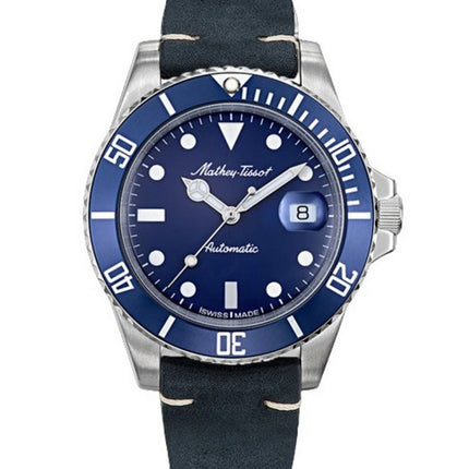 Orologio da uomo Mathey-Tissot Mathy vintage con cinturino in vera pelle quadrante blu automatico H901ATLBU 100M