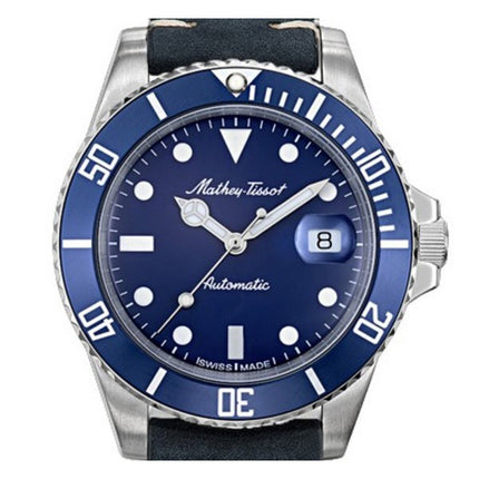 Orologio da uomo Mathey-Tissot Mathy vintage con cinturino in vera pelle quadrante blu automatico H901ATLBU 100M
