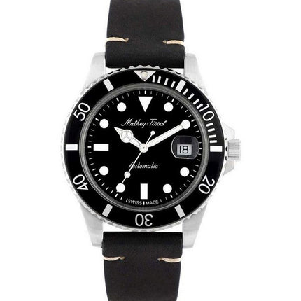 Orologio da uomo Mathey-Tissot Mathy vintage con cinturino in vera pelle quadrante nero automatico H901ATLN 100M