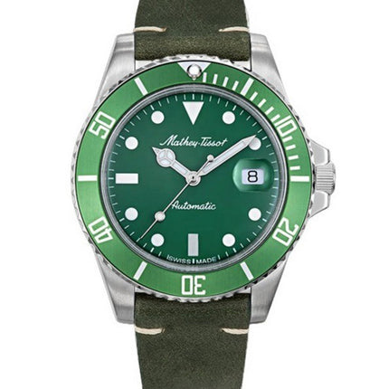 Orologio da uomo Mathey-Tissot Mathy vintage con cinturino in vera pelle quadrante verde automatico H901ATLV 100M