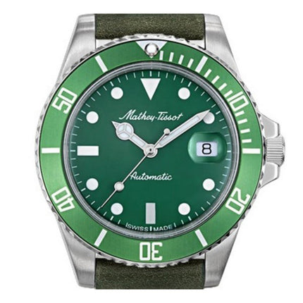 Orologio da uomo Mathey-Tissot Mathy vintage con cinturino in vera pelle quadrante verde automatico H901ATLV 100M