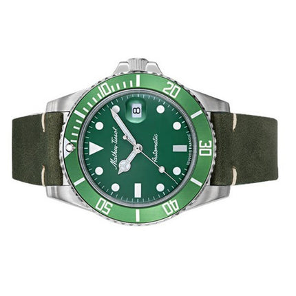 Orologio da uomo Mathey-Tissot Mathy vintage con cinturino in vera pelle quadrante verde automatico H901ATLV 100M