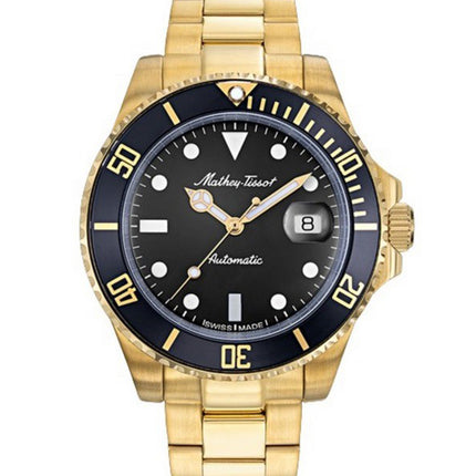 Mathey-Tissot Mathy Orologio da uomo vintage in acciaio inossidabile tono oro con quadrante nero automatico H901ATPN 100M