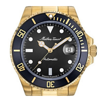 Mathey-Tissot Mathy Orologio da uomo vintage in acciaio inossidabile tono oro con quadrante nero automatico H901ATPN 100M