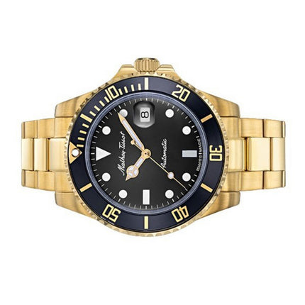 Mathey-Tissot Mathy Orologio da uomo vintage in acciaio inossidabile tono oro con quadrante nero automatico H901ATPN 100M