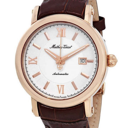 Orologio da uomo automatico H9030PI Mathey-Tissot Renaissance con cinturino in vera pelle quadrante bianco
