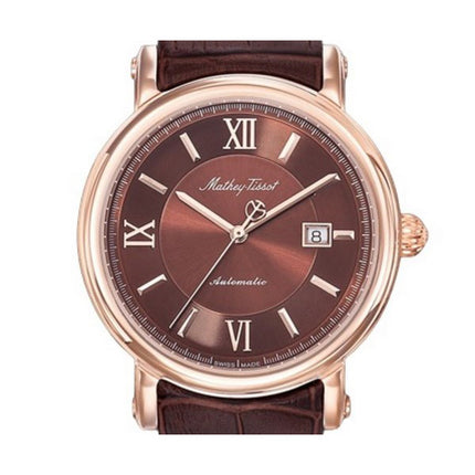Orologio da uomo automatico H9030PM con cinturino in vera pelle Mathey-Tissot Renaissance con quadrante marrone