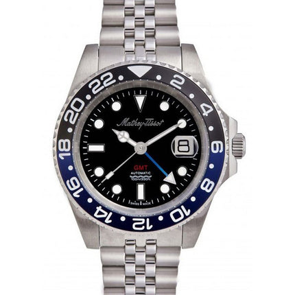Orologio da uomo Mathey-Tissot GMT in acciaio inossidabile quadrante nero automatico H903ATNB 100M