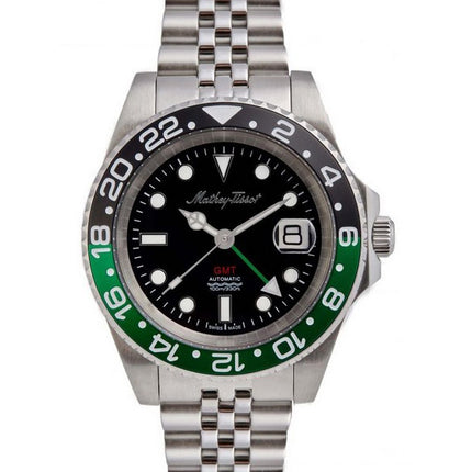 Orologio da uomo Mathey-Tissot GMT in acciaio inossidabile quadrante nero automatico H903ATNV 100M