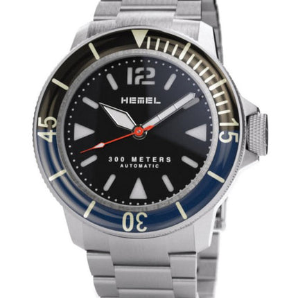 Orologio da uomo Hemel Hydrodurance nero e blu con castone automatico HD1BB 300M da uomo
