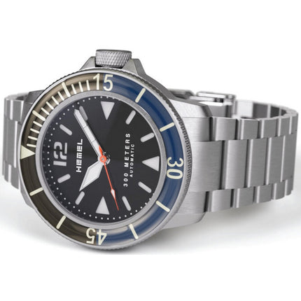 Orologio da uomo Hemel Hydrodurance nero e blu con castone automatico HD1BB 300M da uomo