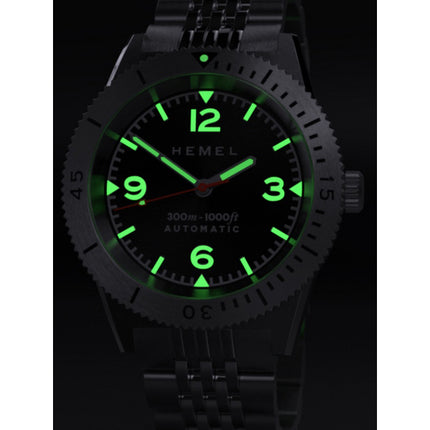 Hemel Sea Dart Black Sunburst con quadrante Super-LumiNova Automatic Diver's HD3 300M Orologio da uomo
