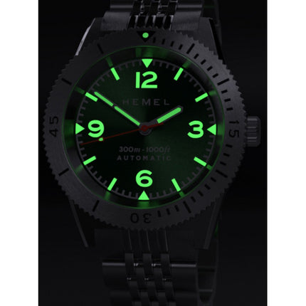 Orologio da uomo Hemel Sea Dart Green Sunburst con quadrante Super-LumiNova Automatic Diver's HD3JUN 300M da uomo
