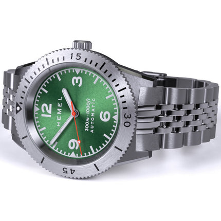 Orologio da uomo Hemel Sea Dart Green Sunburst con quadrante Super-LumiNova Automatic Diver's HD3JUN 300M da uomo