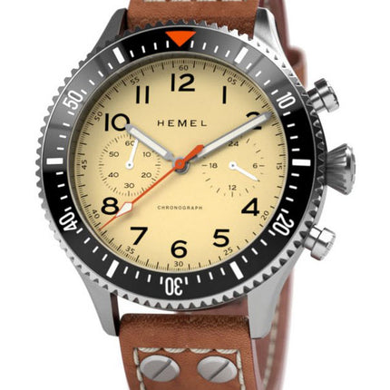 Hemel HFT20 cronografo lunetta in ceramica bianco avorio con quadrante Super-LumiNova al quarzo HF3IV 100M orologio da uomo