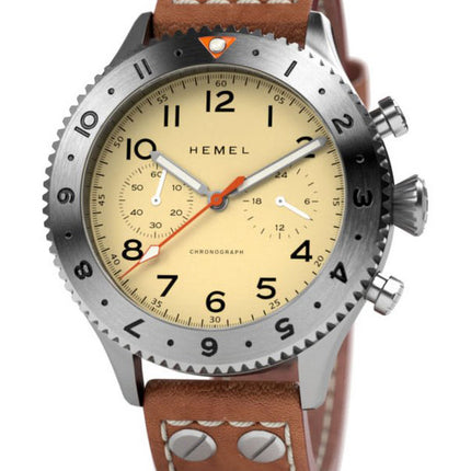 Hemel HFT20 cronografo GMT lunetta avorio con quadrante Super-LumiNova al quarzo HF4IV 100M orologio da uomo