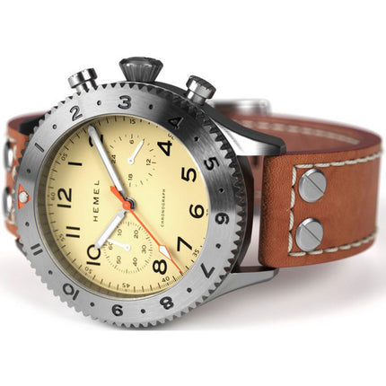Hemel HFT20 cronografo GMT lunetta avorio con quadrante Super-LumiNova al quarzo HF4IV 100M orologio da uomo