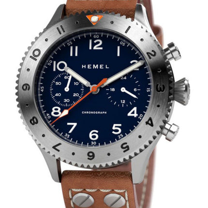Hemel HFT20 cronografo GMT lunetta blu navy con quadrante Super-LumiNova al quarzo HF4NA 100M orologio da uomo