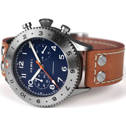 Hemel HFT20 cronografo GMT lunetta blu navy con quadrante Super-LumiNova al quarzo HF4NA 100M orologio da uomo