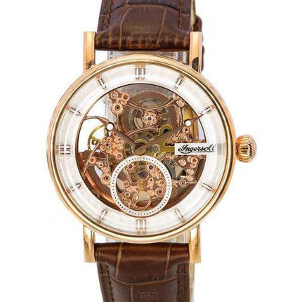 Orologio da uomo automatico I00401B con quadrante scheletrato in oro rosa con cinturino in pelle Herald Ingersoll