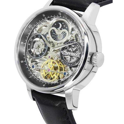 Ingersoll The Jazz Sun and Moon Phase cinturino in pelle scheletro quadrante argento automatico I07701 orologio da uomo