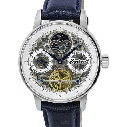 Ingersoll The Jazz Sun and Moon Phase cinturino in pelle scheletro quadrante argento automatico I07702 orologio da uomo