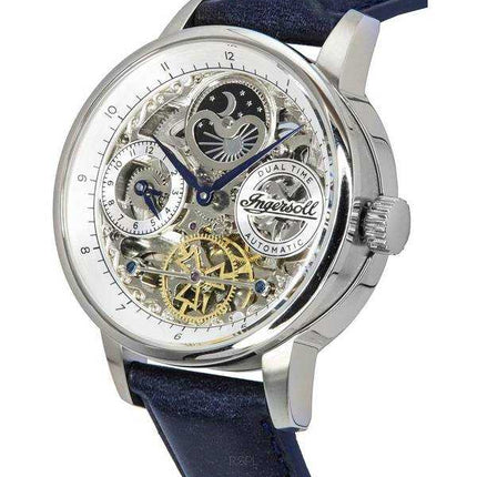 Ingersoll The Jazz Sun and Moon Phase cinturino in pelle scheletro quadrante argento automatico I07702 orologio da uomo