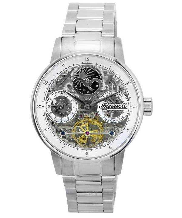 Ingersoll The Jazz Sun and Moon Phase Orologio da uomo automatico I07703 in acciaio inossidabile con scheletro in acciaio inossi